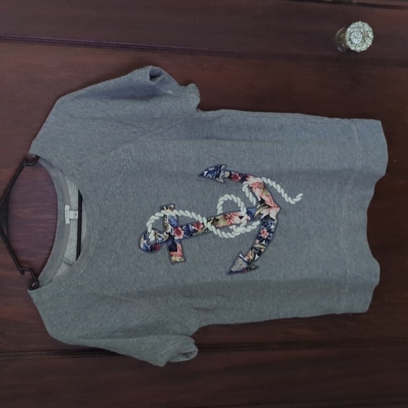 J.Crew Short Sleeve Gray Anchor Sweatshirt Size Medium - Picture 1 of 4